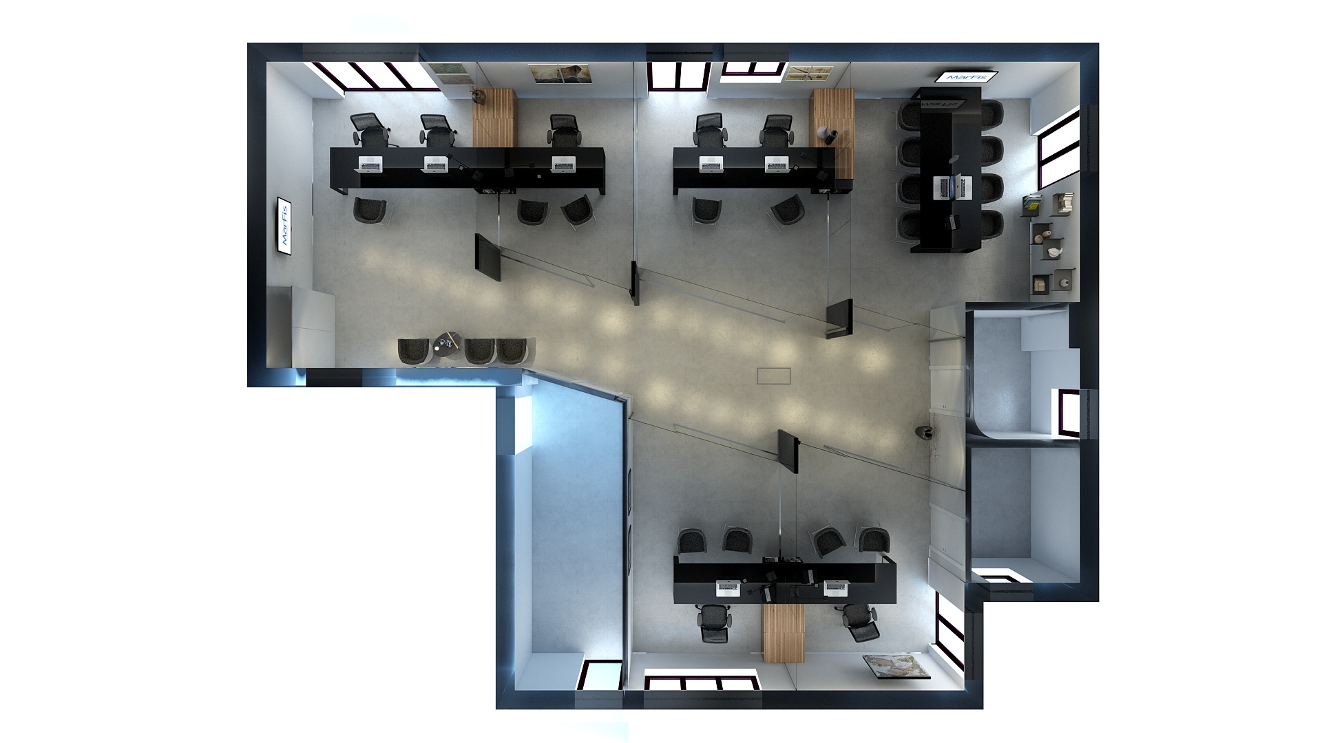 Render 3D di uno spazio direzionale elaborato dal nostro ufficio tecnico